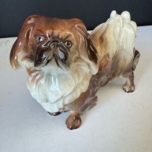 Vintage E & R Golden Crown Ceramic Pekingese Dog Figurine Austria